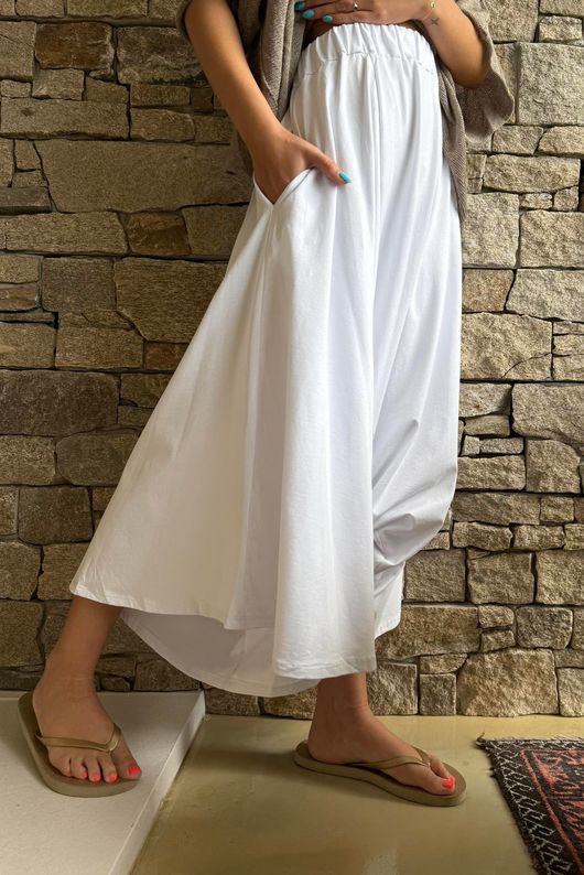 Oscar Asymmetric Hareem Skirt Pant White
